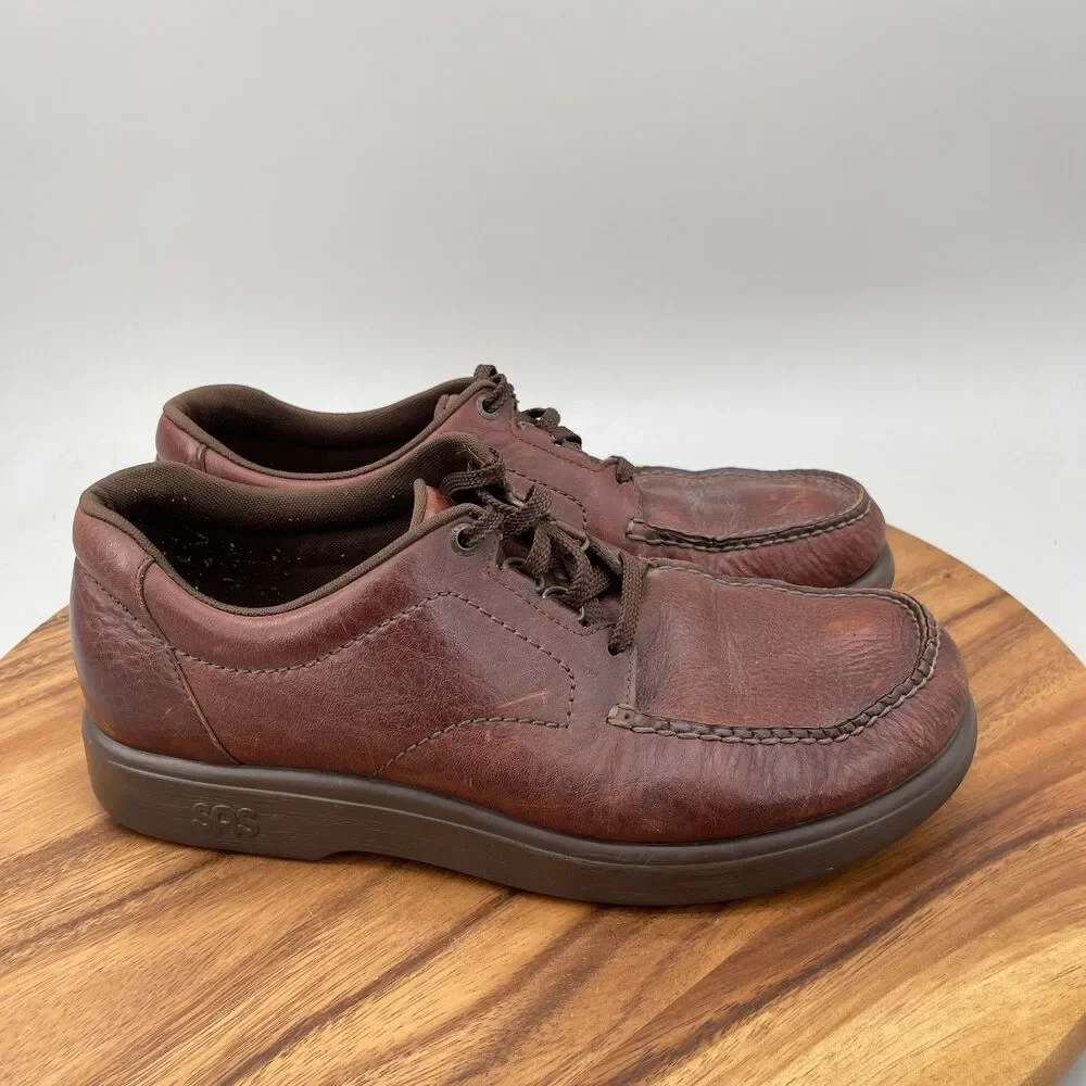 SAS 'Bout Time Shoes Mens Size 11.5 W Brown Leather Casual Walking Loafers